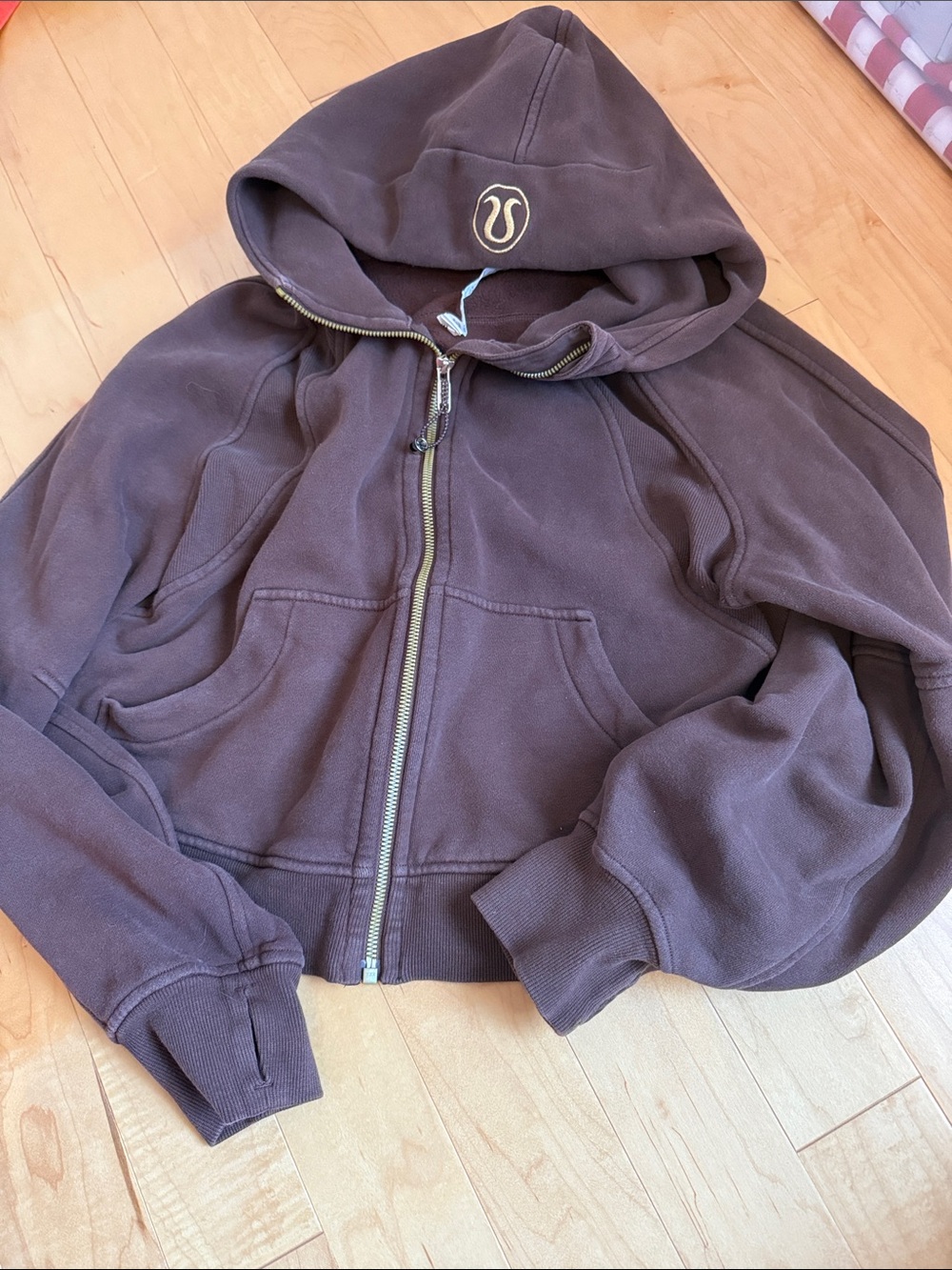 lululemon athletica Brown Hoodie with Gold Embroidered Accent